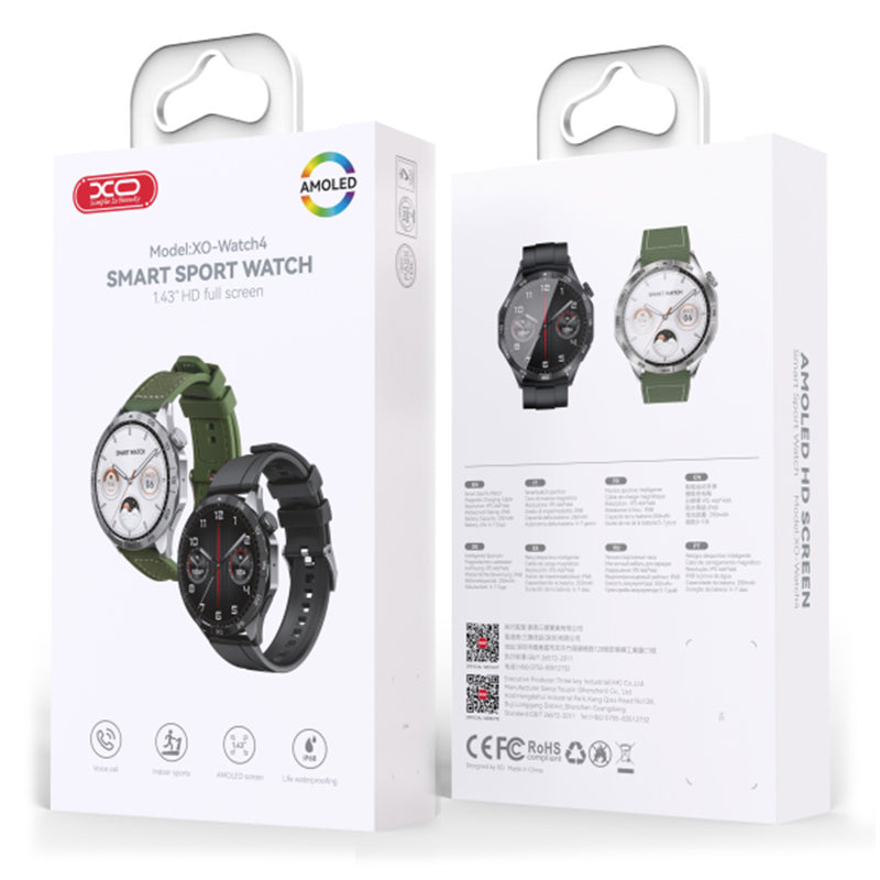XO(XO(Watch4)) - Ceas SmartWatch, Amoled, Wireless, Waterproof, Call + functii multiPhonele, Sports, Black
