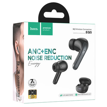 Casti Wireless Hoco EQ5, Ear Buds, BT 5.3, 180h StandBy, 300mAh, ENC Noise, Energy - Negru