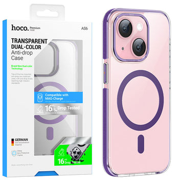 Husa Hoco AS6 pentru iPhone 15, MagSafe, Grip honeEdge - Transparent / Mov