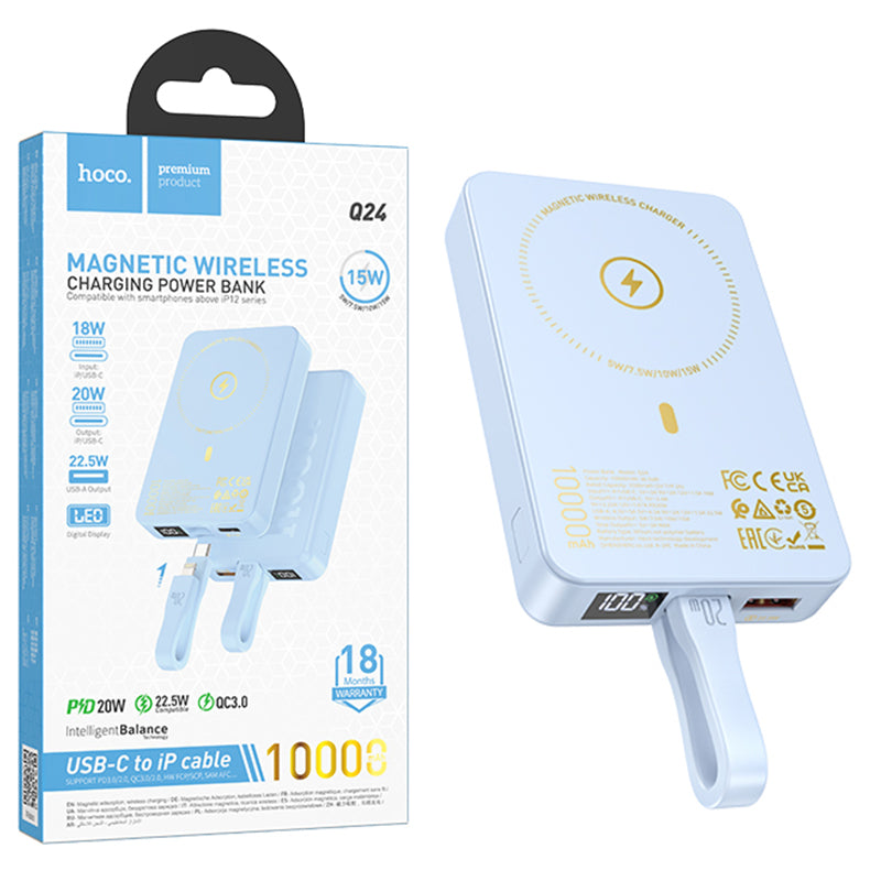 Hoco (Q24) - Baterie Externa, 22.5W+PD250W, Magnetica, 10000mAh, Blue
