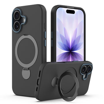 Husa SoftRing pentru iPhone 15, Magnetica, UltraSoft, Stand Ring, Microfiber + PC - Negru
