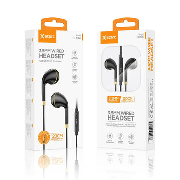 Casti cu Fir X-Start EJ066, In Ear, 3.5mm, 1.2m, Mic & Volume Key, Crystal - Black+Gold
