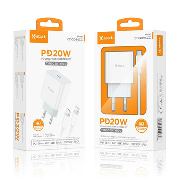Incarcator Retea + Cablu USB-C X-Start CDQ094CC, PD20W, 1xUSB-C, SuperFast - Alb