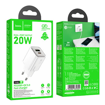 Incarcator Retea Hoco N46, PD20W, 1xUSB-C, 1xUSB-A - Alb