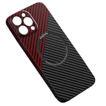 Husa iPefet Carbon pentru iPhone 14 Pro, Kevlar Pattern, cu MagSafe - Negru / Rosu