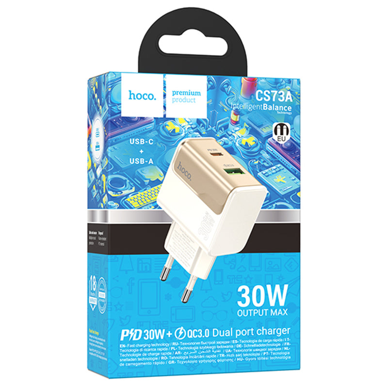 Hoco (CS73A) - Incarcator Retea, (PD30W+QC3.0) 1xUSB-C, 1xUSB, FastCharge, White