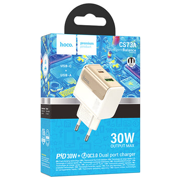 Incarcator Retea Hoco CS73A, PD30W+QC3.0 1xUSB-C, 1xUSB, FastCharge - Alb