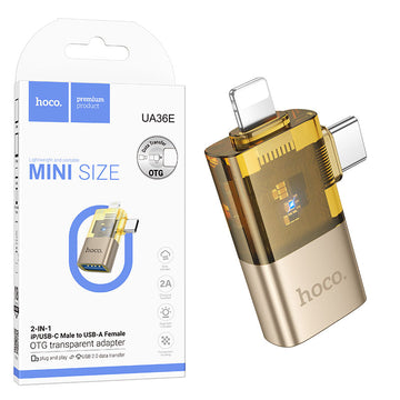 Adaptor OTG Transfer/Incarcare HOCO UA36E, USB-C/Lightning la USB-A, 2A - Auriu