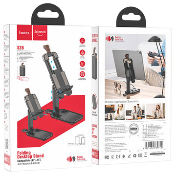 Suport Birou Hoco S28, Stand, pentru Telefon / Tableta, MultiAngle, Folding, Metalizat - Negru