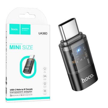Adaptor OTG HOCO UA36D, Transfer/Incarcare, Lightning la USB-C, 3A, Transparent - Negru