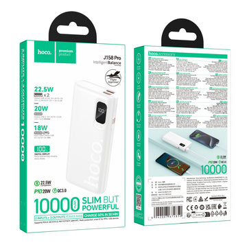 Baterie externa Hoco J158 Pro, 10.000mAh, 22.5W + PD20W, LED Digital Display - Alb