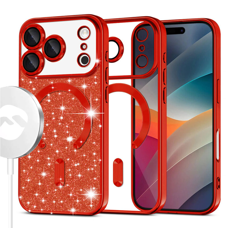 Husa MagSparks - iPhone 17 Pro Max, Glitter, Dual Layer, Lens Cover, Red