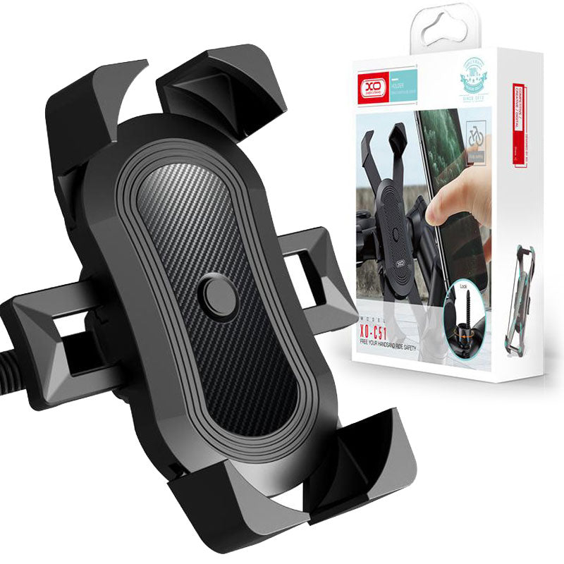 XO (C51) - Suport Moto/Bike, cu cleme laterale, montaj Ghidon, MultiAngle, 4 Corners, Black