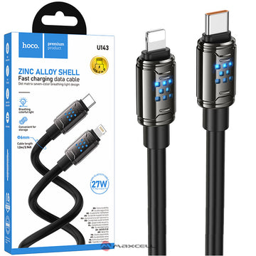 Cablu Date si Incarcare Hoco U143, USB-C la Lightning, 27W, Braided, 1m - Negru