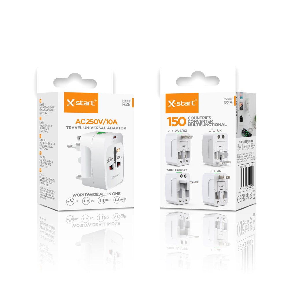 X-Start (R28) - Adaptor de priza, Universal, EU la multiple Standarde, White