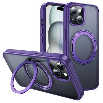 Husa Hoco AS1 pentru iPhone 15 Plus, MagSafe, Ring Stand, Frosted - Mov