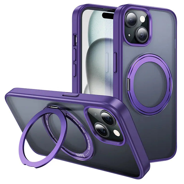 Husa Hoco AS1 pentru iPhone 15 Plus, MagSafe, Ring Stand, Frosted - Mov