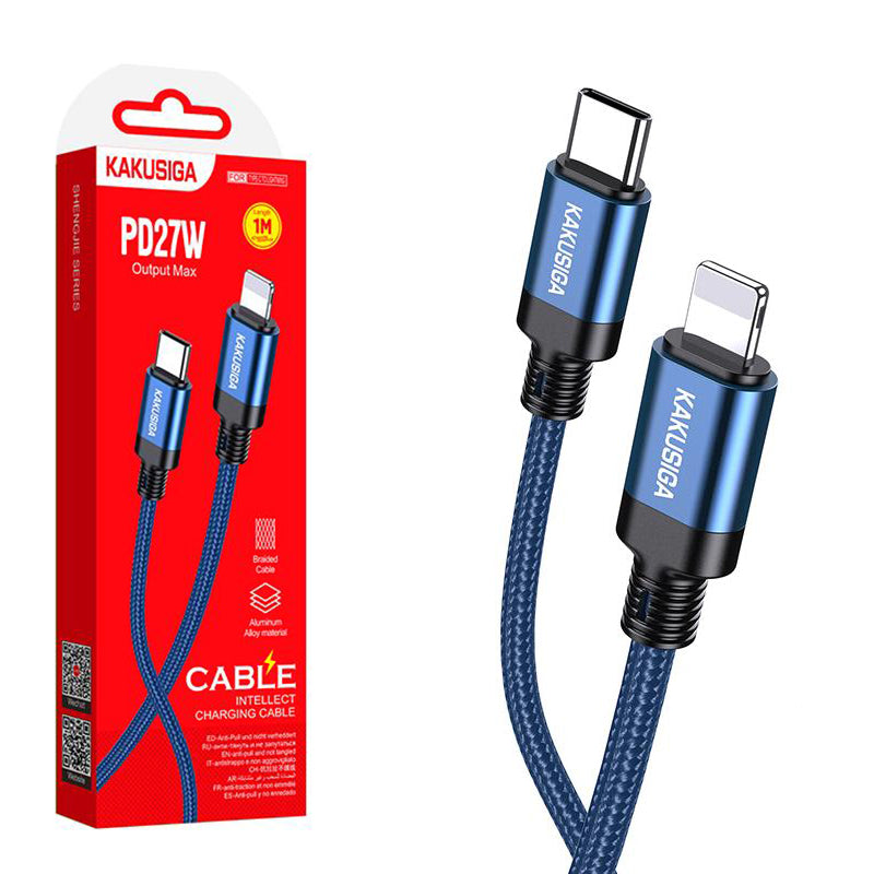Kaku (KSC-970) - Cablu Date si Incarcare, USB-C la Lightning, PD27W, QC3.0, Braided, 1m, Blue