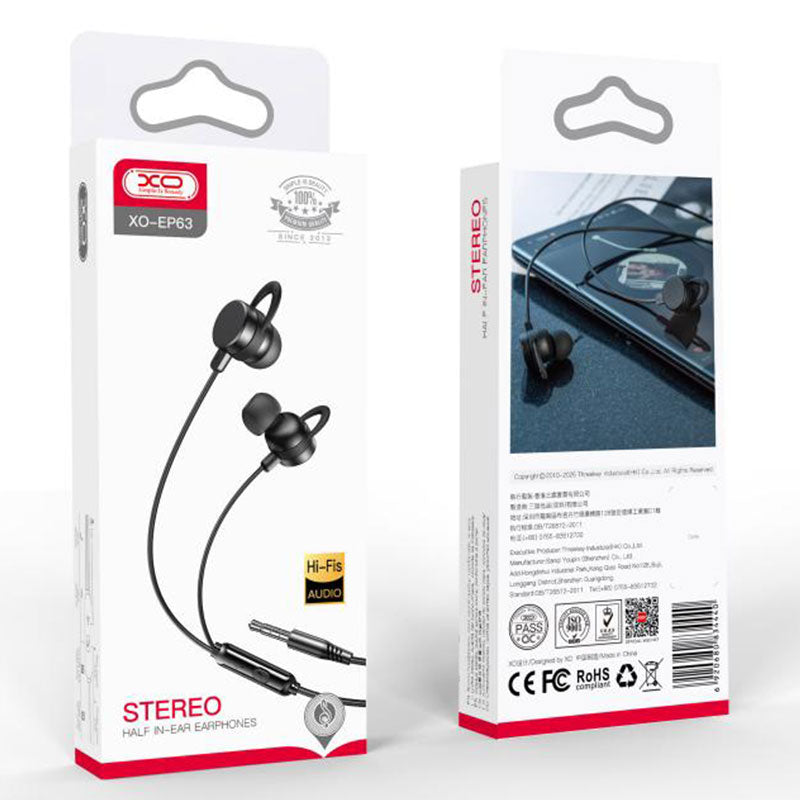 XO (EP63) - Casti cu Fir, In Ear, 3.5mm, 1.2m, Mic & Volume Key, HiFi, Black