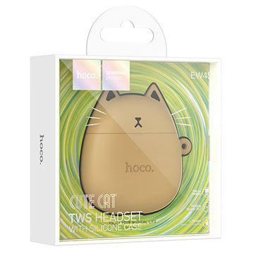 Casti Wireless Hoco EW45, Ear Buds, BT 5.3, 200mAh, + Husa CatCase - Caramel / Maro