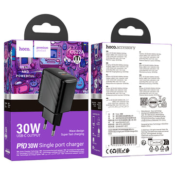 Incarcator Retea Hoco CS22A, PD30W, 1xUSB-C, FCP/AFC - Negru