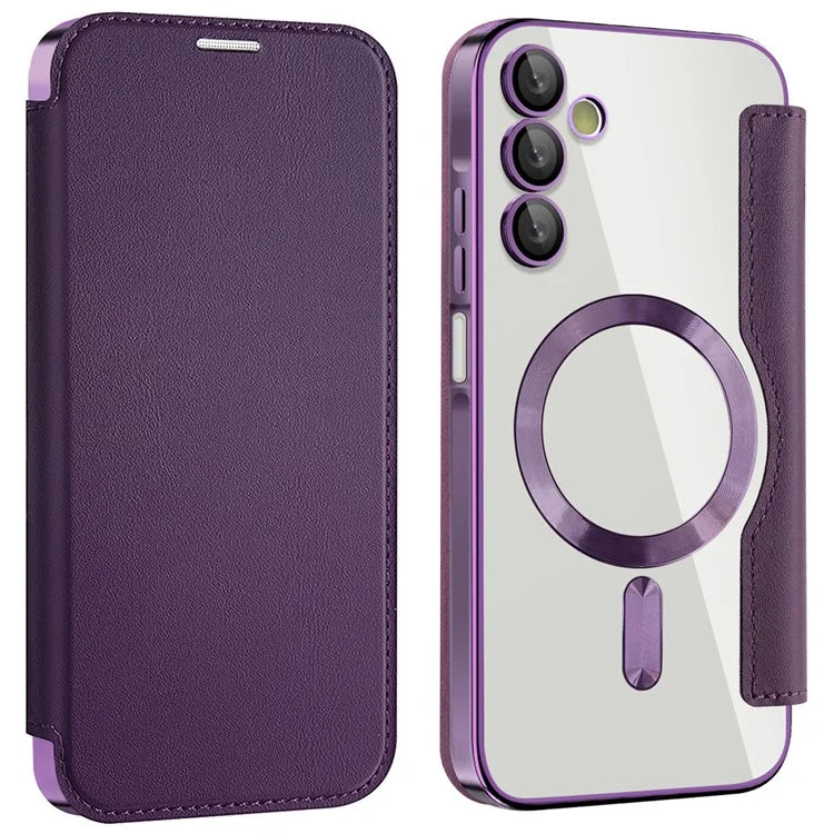 Husa MagFlip - Samsung A15, Magnet, RFID protect, Leather, Chrome Edge, Purple
