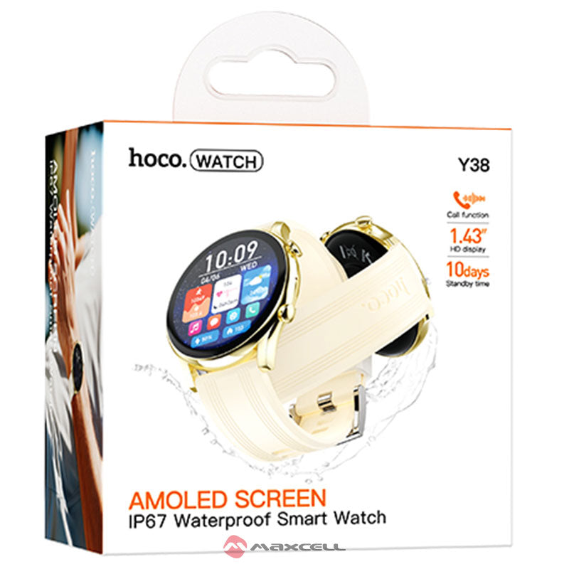 Hoco (Y38) - Ceas SmartWatch, BT 5.3, AMOLED, 300mAh, Gold