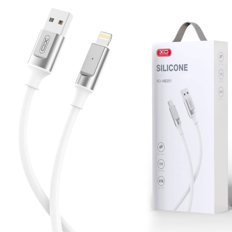 XO (NB251) - Cablu Date si Incarcare, USB-A la Lightning, 6A, Metallic, 1m, White