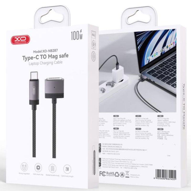 XO (NB287) - Cablu Incarcare, Mag3 la USB-C, 100W, Magnetic, 2m, Black