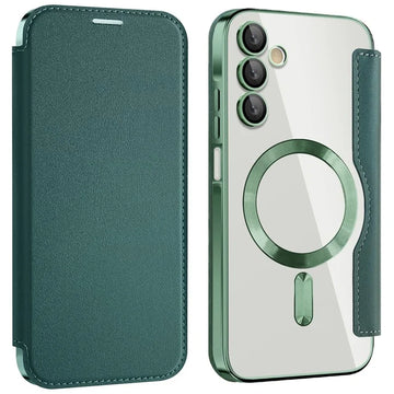 Husa MagFlip pentru Samsung A15, Magnet, RFID Protect, Piele, Chrome Edge - Verde