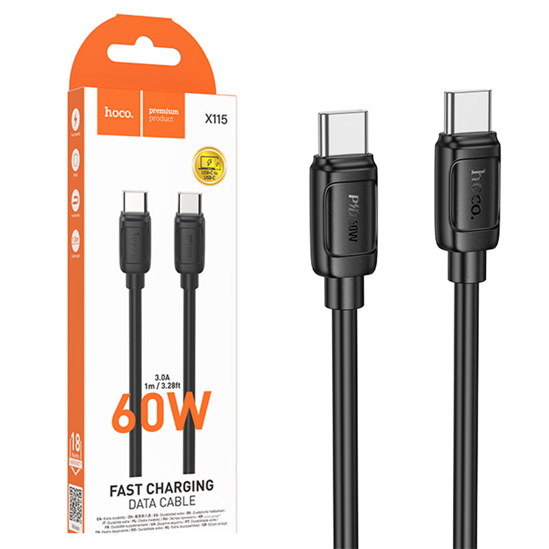 Hoco (X115) - Cablu Date si Incarcare, USB-C, PD60W, QC3.0, 1m, Black