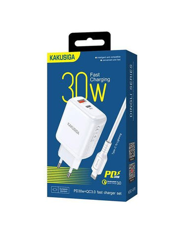 Incarcator Retea + Cablu Lightning Kaku KSC-670, 30W, 1xUSB-C, 1xUSB-A, PD, QC 3.0 - Alb