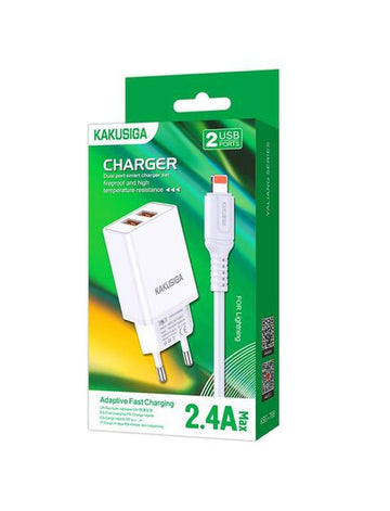 Incarcator Retea + Cablu Lightning Kaku KSC-788, 18W, 2.4A, 2xUSB-A, QC 3.0 - Alb
