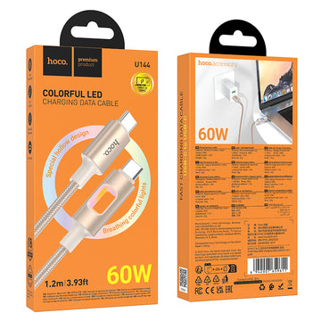 Cablu Date si Incarcare Hoco U144, USB-C, PD60W, 3A, 1.2m - Auriu