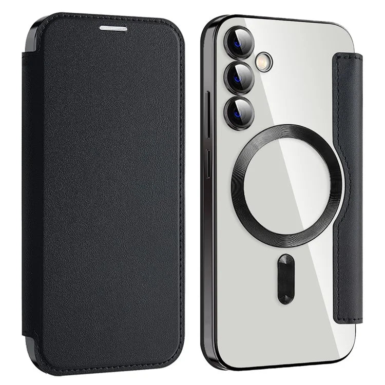 Husa MagFlip - Samsung S23 FE, Magnet, RFID protect, Leather, Chrome Edge, Black