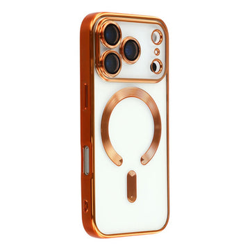 Husa Plating Luxury pentru iPhone 17 Pro, cu MagSafe, ElectroEdge, Orange - Transparent