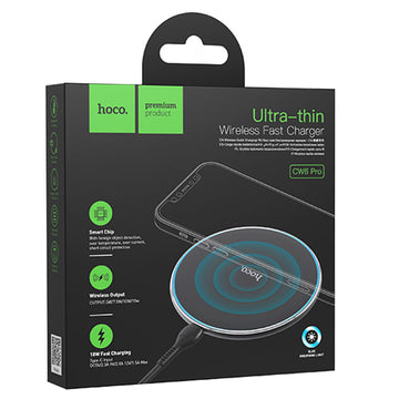 Incarcator Wireless Hoco CW6 Pro, Ultra Thin, 15W, Qi Charging, Ambient Light - Negru