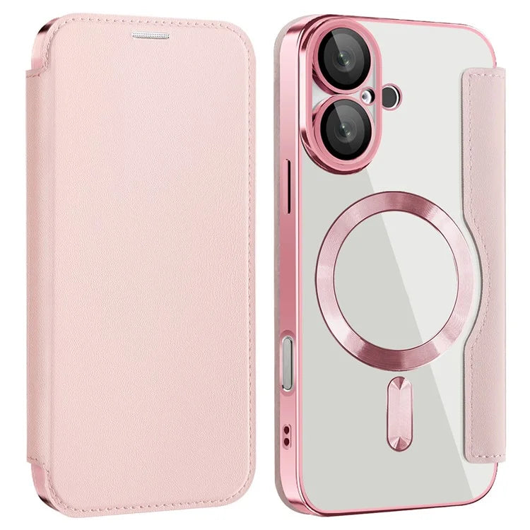 Husa MagFlip - iPhone 16, Magnet, RFID protect, Leather, Chrome Edge, Pink