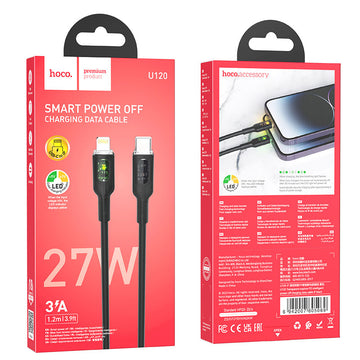 Cablu Date si Incarcare Hoco U120, USB-C, PD27W, QC3.0, 5A, LED Power, 1.2m - Negru