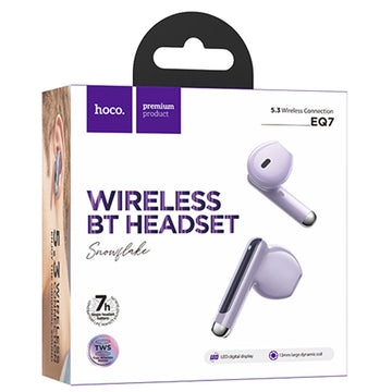 Casti Wireless Hoco EQ7, Ear Buds, BT 5.3, 180h StandBy, 300mAh, Power LED, Snowflake - Mov