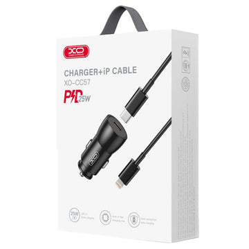 Incarcator Auto + Cablu Lightning XO CC57, 25W, 1xUSB-C, PD, Metallic - Negru