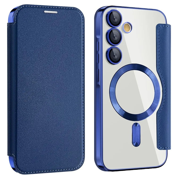 Husa MagFlip - Samsung A55, Magnet, RFID protect, Leather, Chrome Edge, Navy Blue