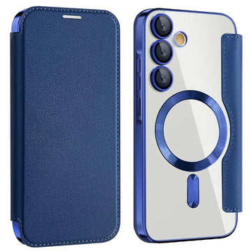 Husa MagFlip pentru Samsung A55, Magnet, RFID Protect, Piele, Chrome Edge - Bleumarin