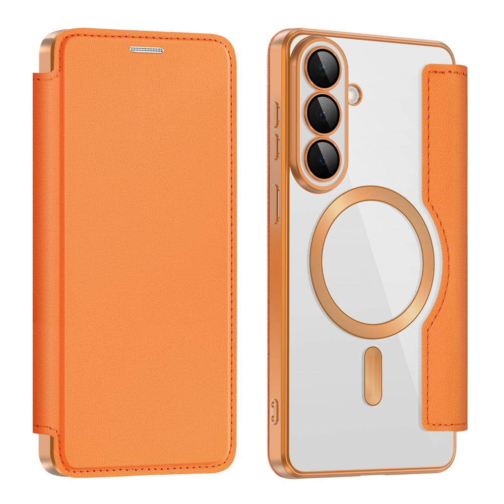 Husa MagFlip pentru Samsung A57, Magnet, RFID Protect, Piele, Chrome Edge - Portocaliu