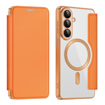 Husa MagFlip pentru Samsung A57, Magnet, RFID Protect, Piele, Chrome Edge - Portocaliu