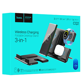 Statie Incarcare Wireless Hoco CQ2 pentru Samsung Series 5V 3A, Samsung Series, 5V, 3A, Desktop Stand, Magnetic, 3 in 1 - Negru