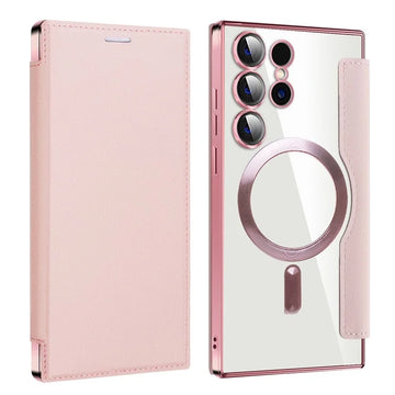 Husa MagFlip pentru Samsung S24 Ultra, Magnet, RFID Protect, Piele, Chrome Edge - Roz