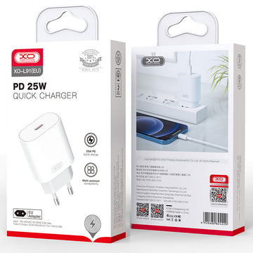 Incarcator Retea XO L91, 25W, 1xUSB-C, PD - Alb