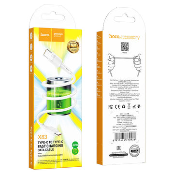 Cablu Date si Incarcare Hoco X83, USB-C, PD60W, QC3.0, 1m - Alb