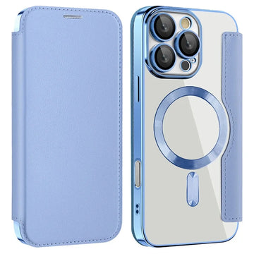 Husa MagFlip pentru iPhone 16 Pro, Magnet, RFID Protect, Piele, Chrome Edge - Albastru cer
